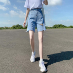 Naiste suvised suures suuruses rebitud k&otilde;rge v&ouml;&ouml;kohaga sirged &otilde;hukesed teksap&uuml;ksid S sinine