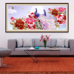 T&auml;isruudukujuline &uuml;mmargune lilleline teemantmaal, kaunis paabulinnu teemanttikandid, m&uuml;&uuml;k rhinestones teemantpilt Kodukaunistus Full Round 20x50CM