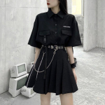 Punk stiilis must plisseeritud seelik, naiste harajuku miniseelik, suvine t&auml;navar&otilde;ivaste kett JK t&uuml;drukute hiphop korea stiilis S must