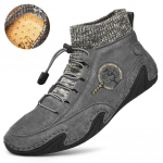 Suures suuruses meeste k&auml;sitsi valmistatud mustriga nahast mugavad pehmed poolsaapad 46 hall v&auml;rv