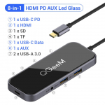 QGeeM 8 porti USB C jaotur Macbook Pro Air Type C Hub 3.0 Adapter TF SD 3.5mm PD Aux HDMI Type C Hub iPad Pro arvuti splitteri doki jaoks 8-in-1 HUB must