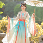 Hanfu t&uuml;druk Hiina stiilis riidest suvekleit Antiik Tang &uuml;likond super haldja kost&uuml;&uuml;m kleit v&auml;ikese t&uuml;druku merineitsi printsessi seelik aluspesu S