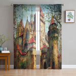 Roosa joonisfilmi lossi valge t&uuml;ll l&auml;bipaistva akna kardinad elutuppa Magamistoa kaasaegsed t&uuml;ll-vookardinad eesriided kaunistus 1 PCS W100XH250cm