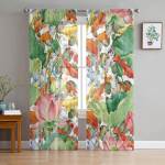 Koi karpkala akvarell tiigi t&uuml;llkardinad kodukontori akna sisekujunduse jaoks magamistuba k&ouml;&ouml;k r&otilde;du kaasaegne &scaron;ifoonist l&auml;bipaistev voile kardin 1 PCS W100XH250cm