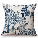 Traditsiooniline prantsuse Toile De Jouy motiivi kujundusmuster tumesinine elevandi lillekujundus dekoratiivne padjap&uuml;&uuml;r diivanipadja kate 450mm*450mm