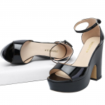 Naiste sandaalid Suvised Seksikad Peep Toe Pandlaga Rihm Sandaalid Ruudukujulised Paksud k&otilde;rged kontsad Flock Platform Black Party Punased Pulmakingad 35 must