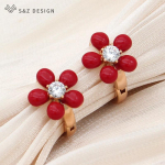 Mood &scaron;ampanja kullav&auml;rvi punase lille emailiga &otilde;litilgak&otilde;rvar&otilde;ngad naistele t&uuml;drukute peole kuupmeetrist tsirkooniumoksiidist k&otilde;rvatropiga ehted