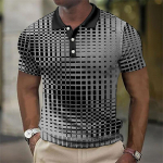 Meeste ruudumustriga 3D-printimise kujundusega polos&auml;rk, hingav suvine polos&auml;rk. 4XL hall