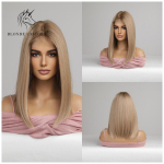 BLONDE UNICORN Short Ombre Blond pitsist eesmine parukas S&uuml;nteetiline blond sirge Bob kuumakindel parukas Loomuliku v&auml;limusega juuksed igap&auml;evaseks kasutamiseks
