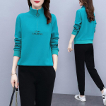 Kevadine ja s&uuml;gisene spordi&uuml;likond naiste moekas kaelusega pikkade varrukatega kampsun, kaheosaline komplekt M must