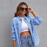 Uus mood mitmev&auml;rviline Euroopa ja Ameerika keskmise pikkusega distressed lahtine teksamantel naiste jope S