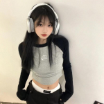 Y2k Vintage Crop Top pikkade varrukatega T-s&auml;rgid Naiste Korea mood Harajuku Kpop Esteetilised Graafilised T-s&auml;rgid Patchwork S&uuml;gis S hall v&auml;rv