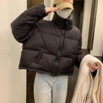 Talvine puhvis jope Naiste l&uuml;hike soe jope T&otilde;mblukuga polsterdatud jakid Naiste pealisriided Mantlid puuvillased pargid sulejoped S must