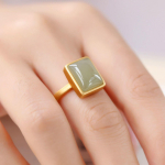 S925 Sterling h&otilde;bedane temperamentne isikup&auml;rastatud naturaalne Hetian Jade Roheline Jade S&otilde;rmus Geomeetriline Lihtne Naiste ornament