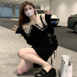 Seksikas silmkoeline kampsun Minikleit Shoudler Korea mood Bodycon Wrap &otilde;hukesed l&uuml;hikesed kleidid &otilde;htupidu Kpop S