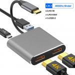 Neli &uuml;hes C-t&uuml;&uuml;pi dokkimisjaam 4K 60 Hz HDMI-&uuml;hilduv C-t&uuml;&uuml;pi adapter HDMI PD-ga 100 W USB 3.0 jaotur USB C jaotur s&uuml;learvuti/telefoni/arvuti jaoks 2 in 1