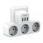 TESSAN EU seinakontakti pikendusadapter, millel on 3 vahelduvvoolu pistikupesa, 2 USB-porti ja 1 C-t&uuml;&uuml;pi, 6-&uuml;hes mitme pistikuga toitejuhe kodu jaoks 3 Outlets and 3 USB Ports hall v&auml;rv