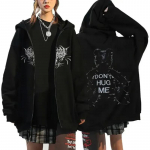 Gooti stiilis s&uuml;dametr&uuml;kiga kapuutsid Naiste fliisist t&otilde;mblukuga kapuuts Harajuku t&auml;navar&otilde;ivad dressipluusid vaba vabaaja Y2K lukuga jakk M