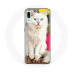 Coque pour Samsung Galaxy A20e Turc de Van Chat Blanc aux yeux bleu et jaune