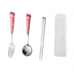 1 komplekt beebiriistad Loomingulised deformeerumata roostevabast terasest imikute toiduga toitmine V&auml;ikelaste s&ouml;&ouml;gin&otilde;ud k lusikaga s&ouml;&ouml;gipulgad Avaleht roosa