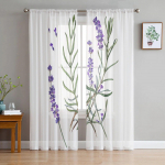 Lilla lilleline lavendel Romantilised t&uuml;llkardinad elutoa kaunistamiseks Moodne &scaron;ifoonist Sheer Voile k&ouml;&ouml;gikardin 135W x 137H(cm)