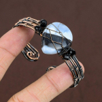Natural Owyhee Opal Gemstone Handmade Copper Wire Wrap Cuff Bangle Adj. a4j09