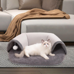 2 in 1 Cat Tunnel Bed Interactive Toy Durable Removable Washable Mat Activity Center Playing Hut