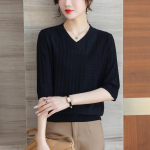 V-kaelusega kootud naiste 3/4 varrukatega &otilde;huke kevad/suvi oranž s&auml;rk Premium Mom poolvarrukatega T-s&auml;rk S roheline