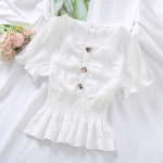 Plisseeritud n&ouml;&ouml;biga &scaron;ifoons&auml;rk volangidega l&uuml;hikeste varrukatega &scaron;ifoonpluus v&ouml;&ouml;koht &uuml;hev&auml;rviline top naiste krae &scaron;ifoons&auml;rk L valge