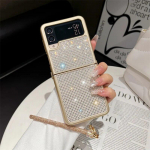 Armas Glitter Diamond telefoni&uuml;mbris Samsung Galaxy Z Flip 5 4 3 Z Flip4 Flip5 Flip3 5G Z Fold 5 4 3 kate koos k&auml;sin&ouml;&ouml;ririhma &uuml;mbristega smasung Z fold 3 valge