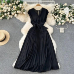 Prantsuse &scaron;ikk naiste maksikleit V-kaelusega varrukateta pitsilised A-kujulised plisseeritud naiste kleidid 2024. aasta suve uued daamid One Size must