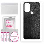 apgo Protective Skin Sticker for the back compatible with Motorola Moto G Play 2022, Wrap Film, Foil, Vinyl - Pattern Black Leather