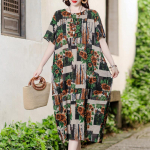 Vintage printiga pikk kleit naistele Suures suuruses avara l&uuml;hikeste varrukatega mood Elegantne naiste kleit suvine vintage riietus XL