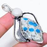 Natural K2 Blue Azurite, Moonstone 925 Sterling Silver Pendant 2.56 y5k56
