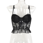 Seksikas Cami tops, pitsist, satiinist volangidega, spagetid, peo-rihmaga peoga &uuml;laosa. XL must