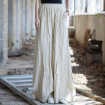 Johnature Naiste vintage laia s&auml;&auml;rega p&uuml;ksid Elastne v&ouml;&ouml;koht Patchwork taskud Kevadel &uuml;hev&auml;rvilised pikad p&uuml;ksid One Size beež