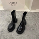 Naiste moekinnitusega pahkluu talla platvormiga pahkluu papud Chelsea Slip on Chunky Block Heel PU nahast v&otilde;itlussaapad naistele vabaaja t&otilde;mblukuga k&otilde;rged kingad 40 must