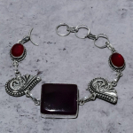 Amethyst, Garnet Gemstone Handmade 925 Sterling Silver Bracelet 7-8 u1a75