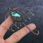 Natural Tibetan Turquoise Gemstone Copper Wire Wrap Jewelry Pendant 4.02 v0u09