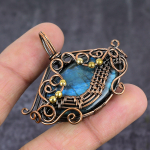 Natural Labradorite Gemstone Copper Wire Wrap Jewelry Pendant 1.77 m0t65