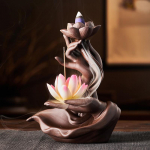 1 komplekt Lotus Dragon Shape keraamiline lilla liiva tagasivoolu suitsutusmasin Zen budistlik k&auml;sitsi viirukipliit