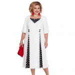 Naiste kleit, t&auml;pitr&uuml;kiga, kontrastv&auml;rviline, suures suuruses &uuml;mmargune kaelus, A-joon avara all&auml;&auml;rega, n&ouml;&ouml;biga, poolvarrukatega pidulik kevadine Midi-kleit L valge