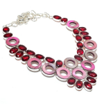 Shell, Garnet Gemstone Handmade 925 Sterling Silver Jewelry Necklace 18 a5l21