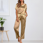 Naiste siidist &uuml;hev&auml;rviline pidžaamakomplekt l&uuml;hikeste varrukatega s&auml;rgi ja pikkade pidžaamap&uuml;kste komplekt, pehme pidžaama puhkeriided XXL