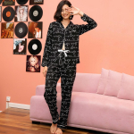 Naiste magamiskost&uuml;&uuml;mid pidžaamad BRIGHT DEER Rayon kirjatr&uuml;kiga s&auml;rk ja p&uuml;ksid Roosa must magamisruumi kandmine s&uuml;gisesed koduriided S roosa