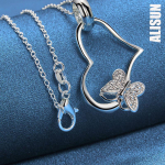 925 h&otilde;bedane s&uuml;damekujuline liblikas 18-tolline ripatsiga kaelakee Moodsad pulmaehted O-45CM
