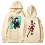 Kamado Tanjirou Demon Slayer tr&uuml;kitud kapuutsiga Anime graafiline kampsun, naiste meeste vabaaja topid, pikkade varrukatega fliisist kapuutsiga pullover XXXL