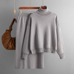 Naiste 2-osaline kampsun, avara turtlenck, kootud pullover, Bodycon, seelik, salongi sobivad komplektid, tursked s&uuml;gistalvised reisikomplektid, naiste dressipluus One Size must