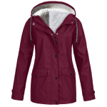Naiste Solid Plush Rain Outdoor Plus Size kapuutsiga vihmamantel Tuulekindel jope S veini