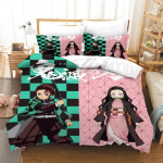 3D Kamado Tanjirou Kamado Nezuko prindiga Multifilmid kohandatav voodipesukomplekt, Demon Slayer Multifilmid tekikoti komplekt t&auml;is queen king 70x133cm 2pcs